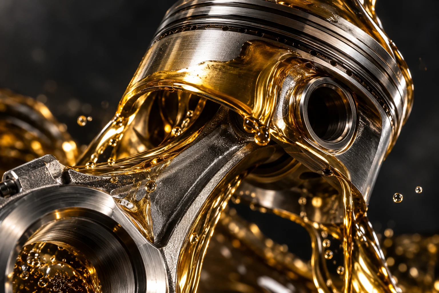 Gros plan illustratif d’un piston et d’huile ambrée